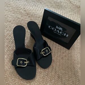 Coach Black Slides with Signature Brass Hardware